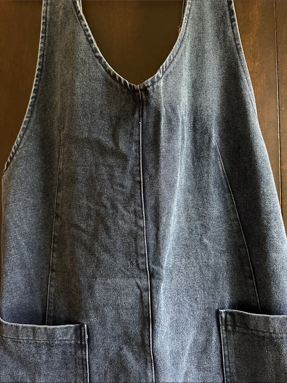Classic Dark Denim Pinafore Dress with Front Patch Pockets - Picture 5 of 7